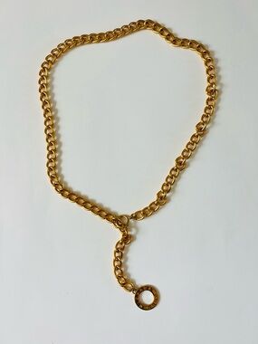 Michael Kors Gold Chain Belt Necklace – Logo Charm Statement Chain 36”